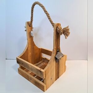 Wooden 6 Pack Beverage Beer Carrier Holder With Rope Handle New With Tags Gift
